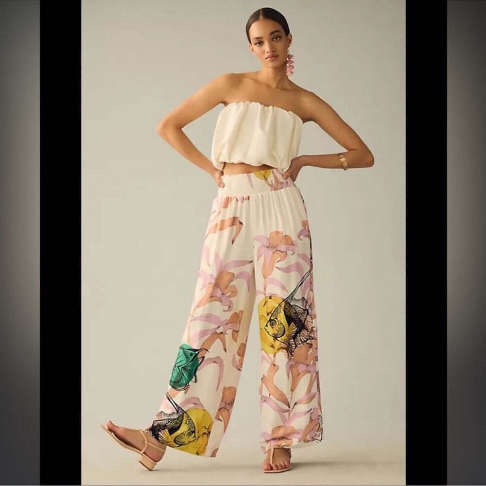Anthropologie Maeve Pia Binazzi Pants Floral Tropical Wide Leg Size Large